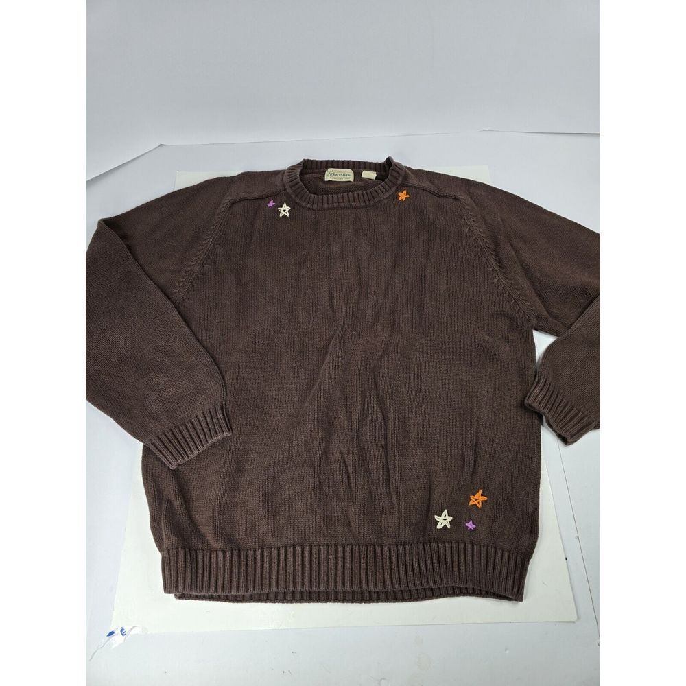 Vintage St Johns Bay Heavy Sweater LT/GL Embroidered Stars Pattern Knit Pullover